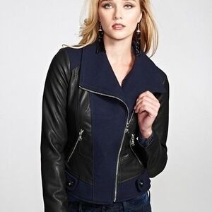 Guess Blue & Black Faux Leather Jacket